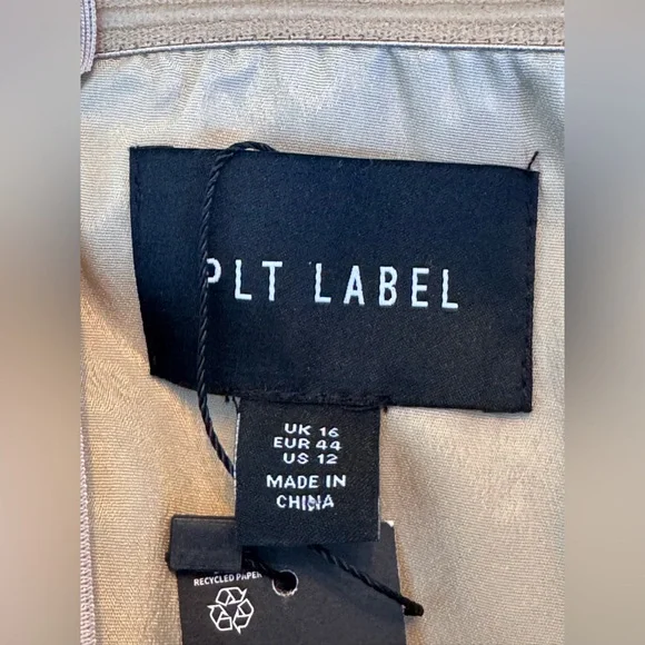 PrettyLittleThing taupe pinstripe Bardot corset bodycon dress NWT 12 - Picture 6 of 7